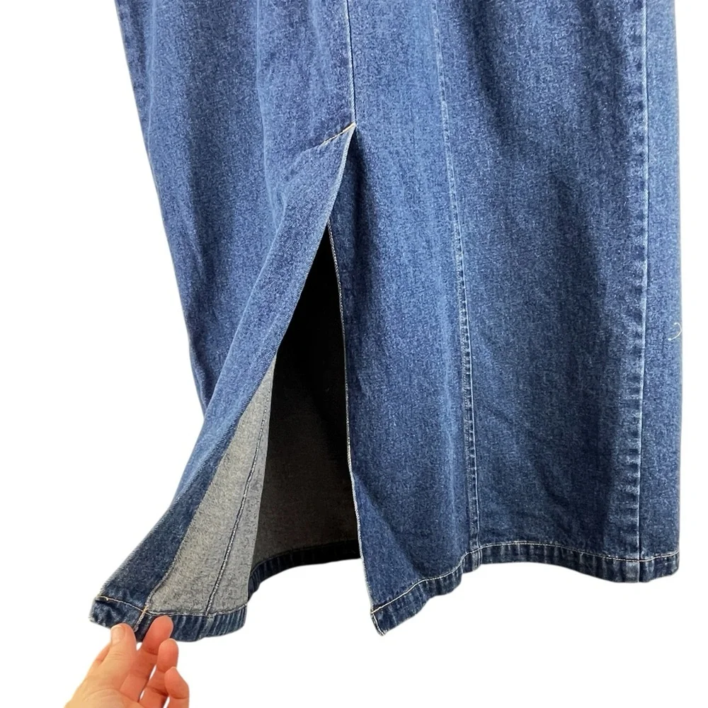 Vintage Blue Denim Midi Overall / Coverall Dress 90s Y2K Sz M - Picture 6 of 11